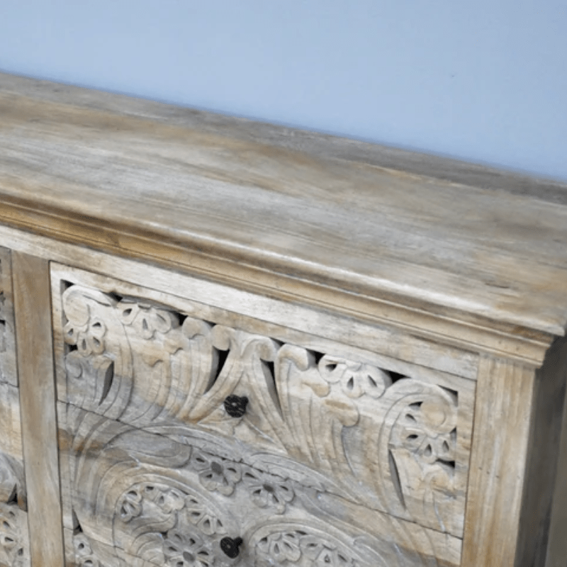 Mango Wood Carved Cut Out 6 Drawer Chest Of Drawers* - 9709 - Uneeka