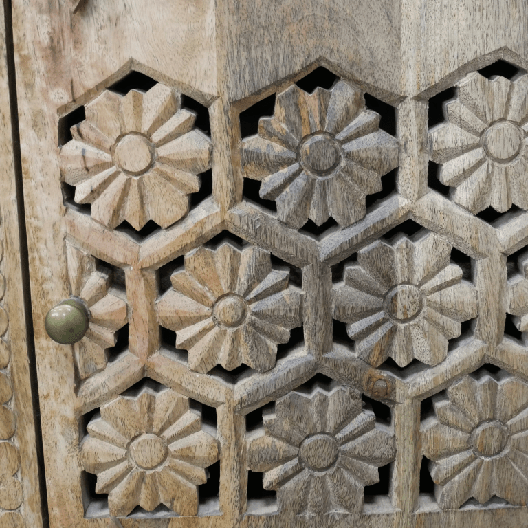 Mango Wood Cut - Out Floral Bedside Cabinet - 12002 - Uneeka