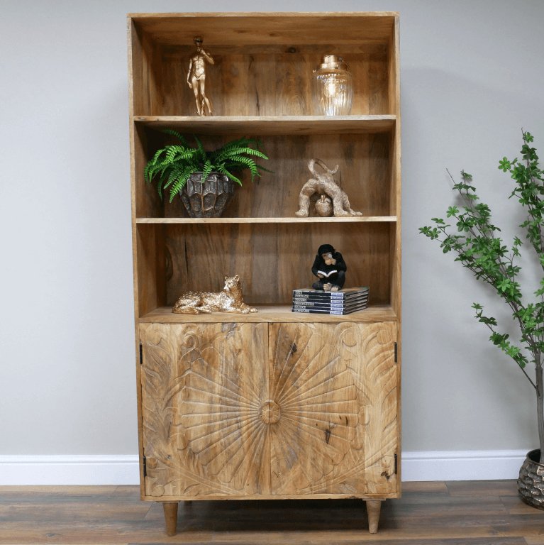 Mango Wood Engraved Bookcase - 12027 - Uneeka