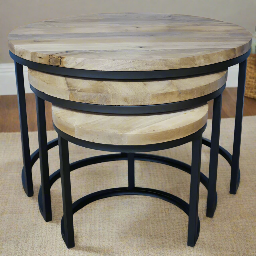 Mango Wood & Iron Round Coffee Table - 8147SML - Uneeka