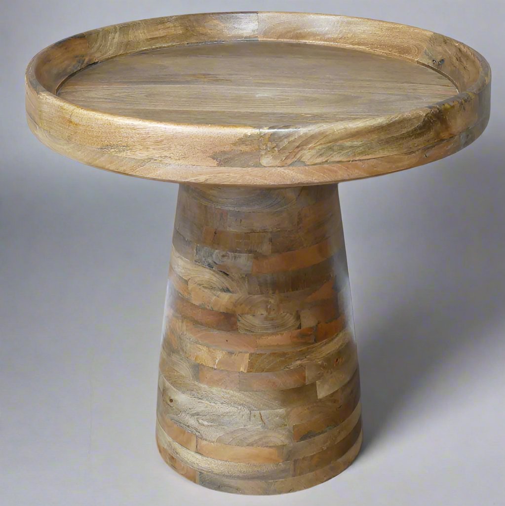 Mango Wood Pedestal Base Side Table - 10237 - Uneeka