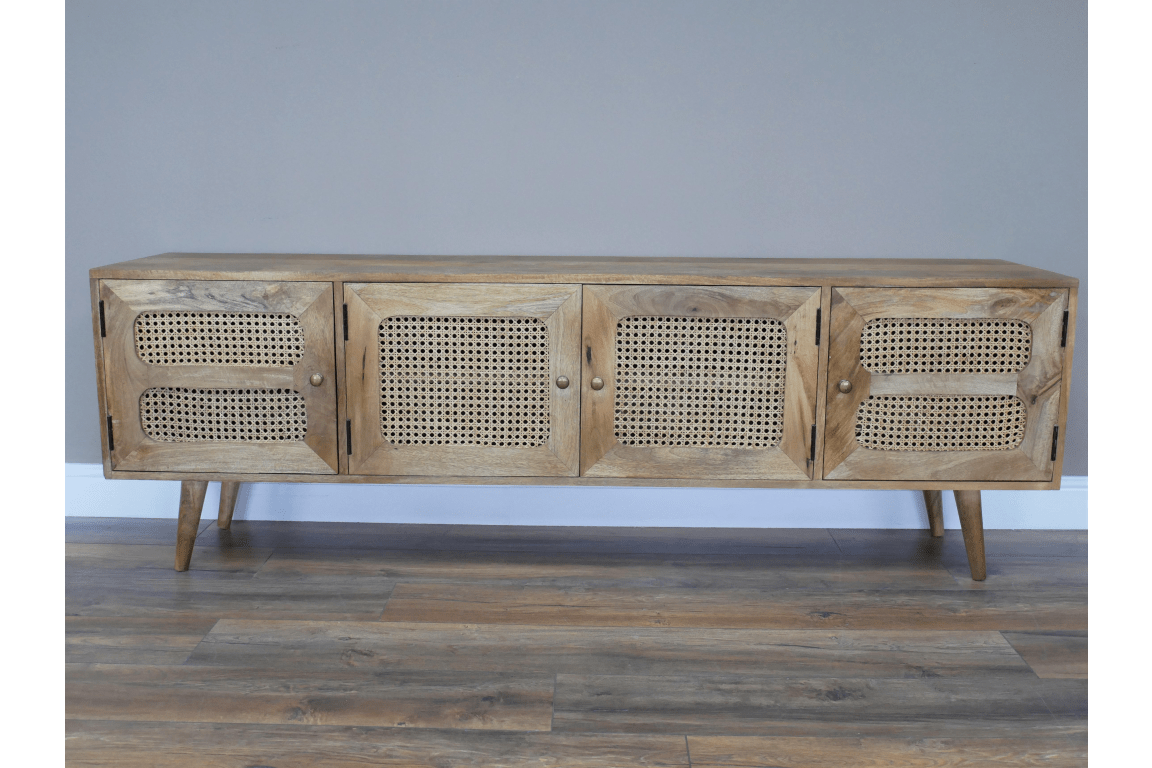 Mango Wood & Rattan Four Door Media Unit - 8961 - Uneeka