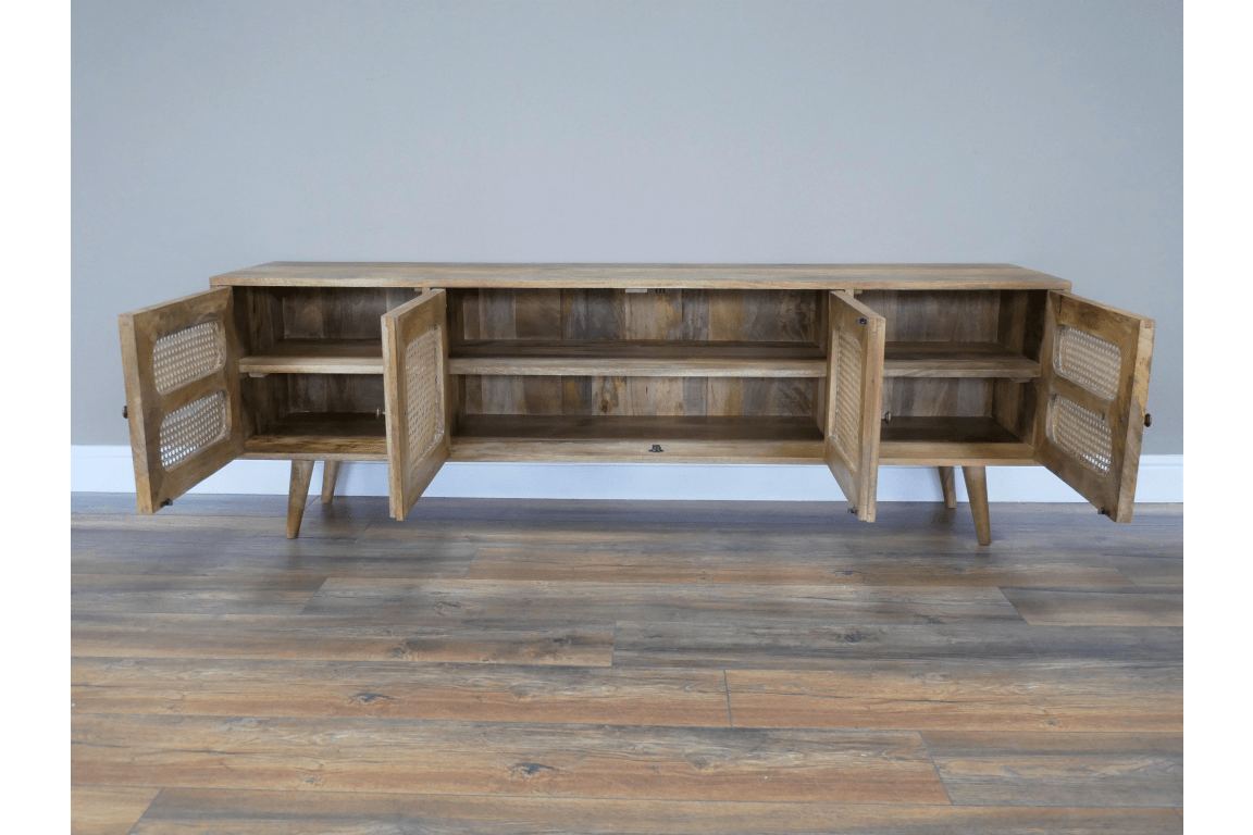 Mango Wood & Rattan Four Door Media Unit - 8961 - Uneeka