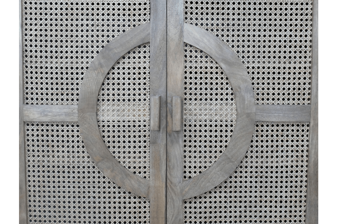 Mango Wood & Rattan Front Two Door Storage Cabinet - 10218 - Uneeka