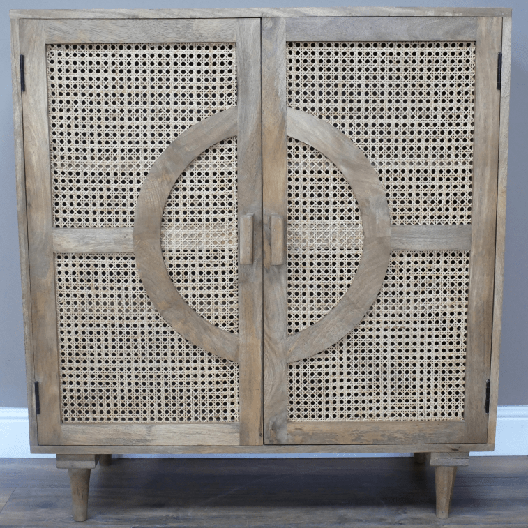 Mango Wood & Rattan Front Two Door Storage Cabinet - 10218 - Uneeka