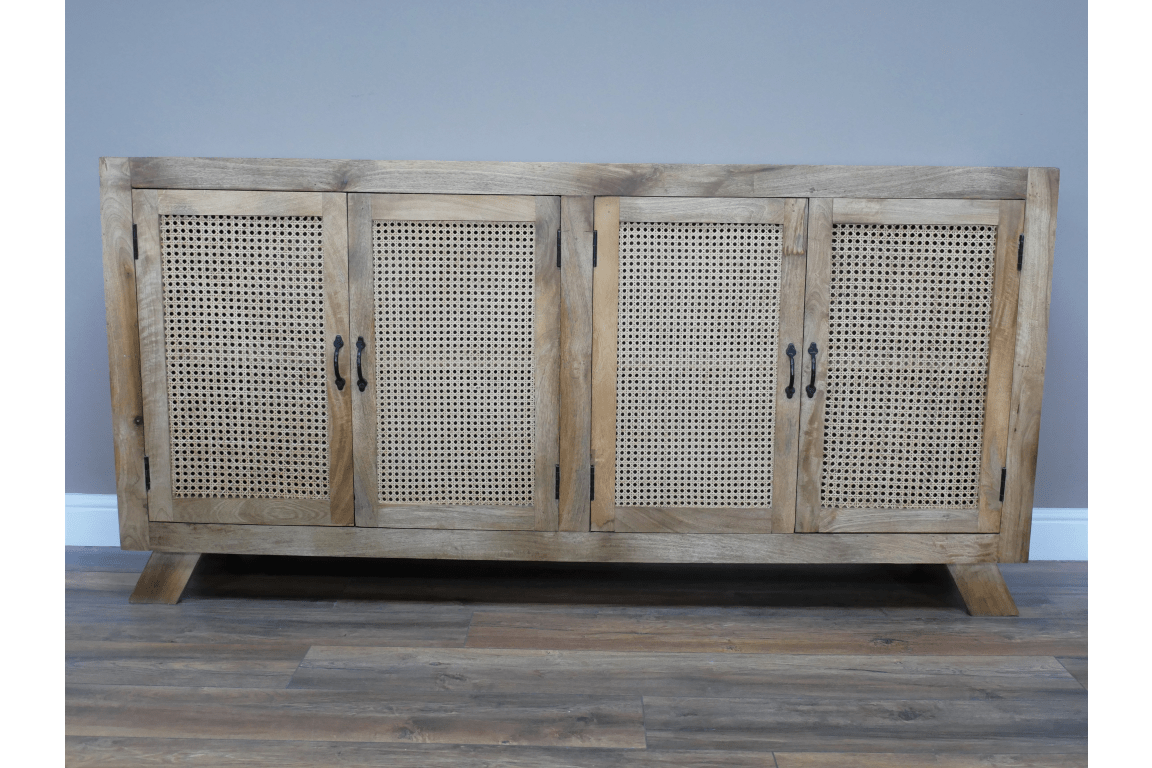 Mango Wood & Rattan Large Sideboard - 8968 - Uneeka
