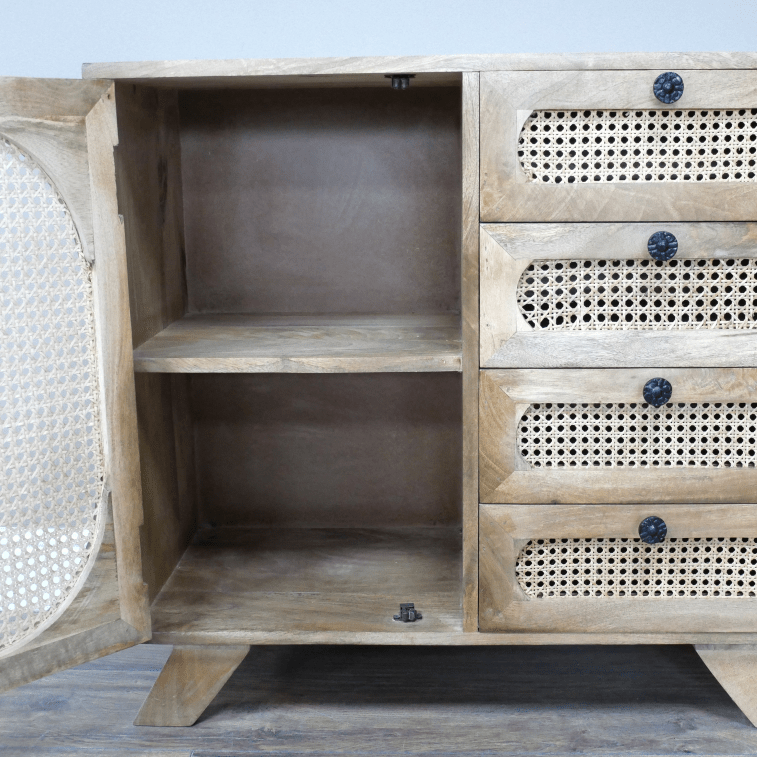 Mango Wood & Rattan Multi Drawer Cabinet - 10191 - Uneeka