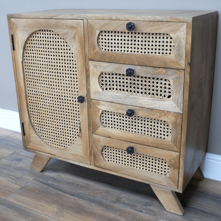 Mango Wood & Rattan Multi Drawer Cabinet - 10191 - Uneeka