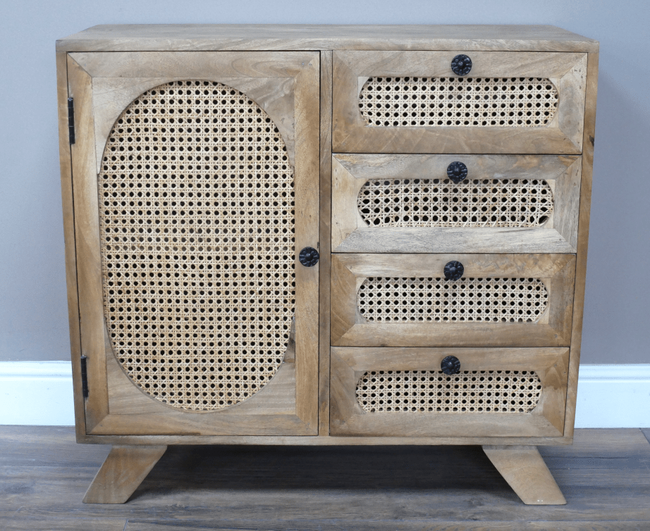 Mango Wood & Rattan Multi Drawer Cabinet - 10191 - Uneeka