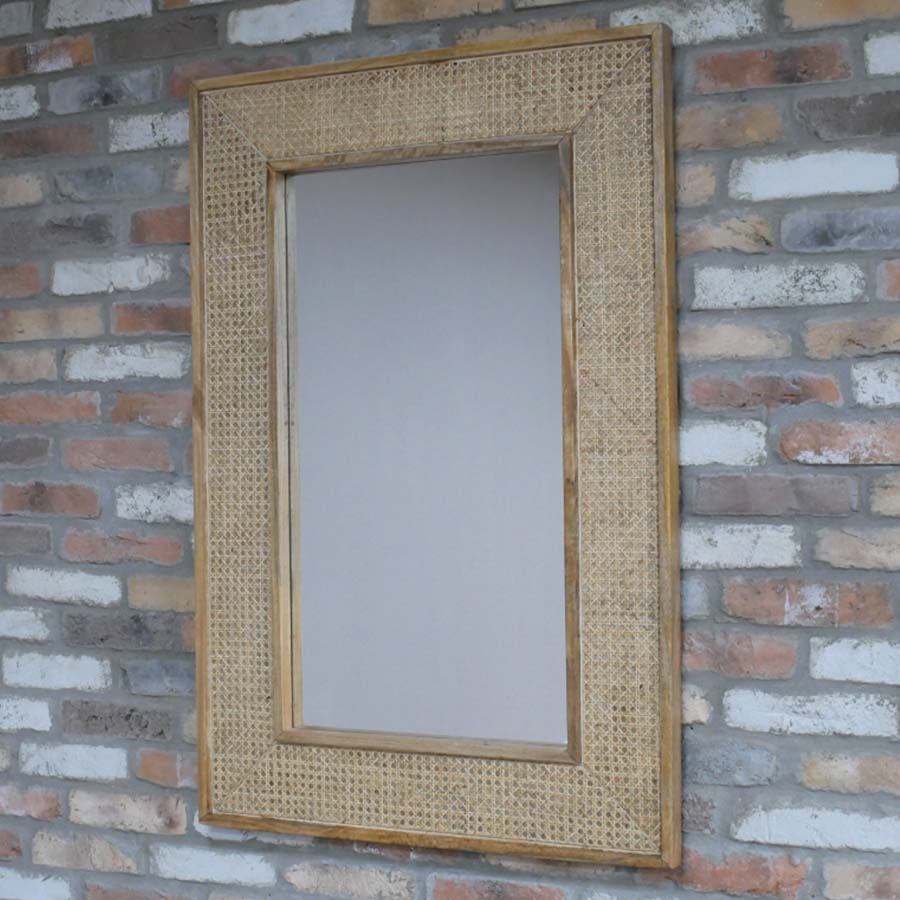 Mango Wood & Rattan Rectangular Wall Mirror - 8965 - Uneeka