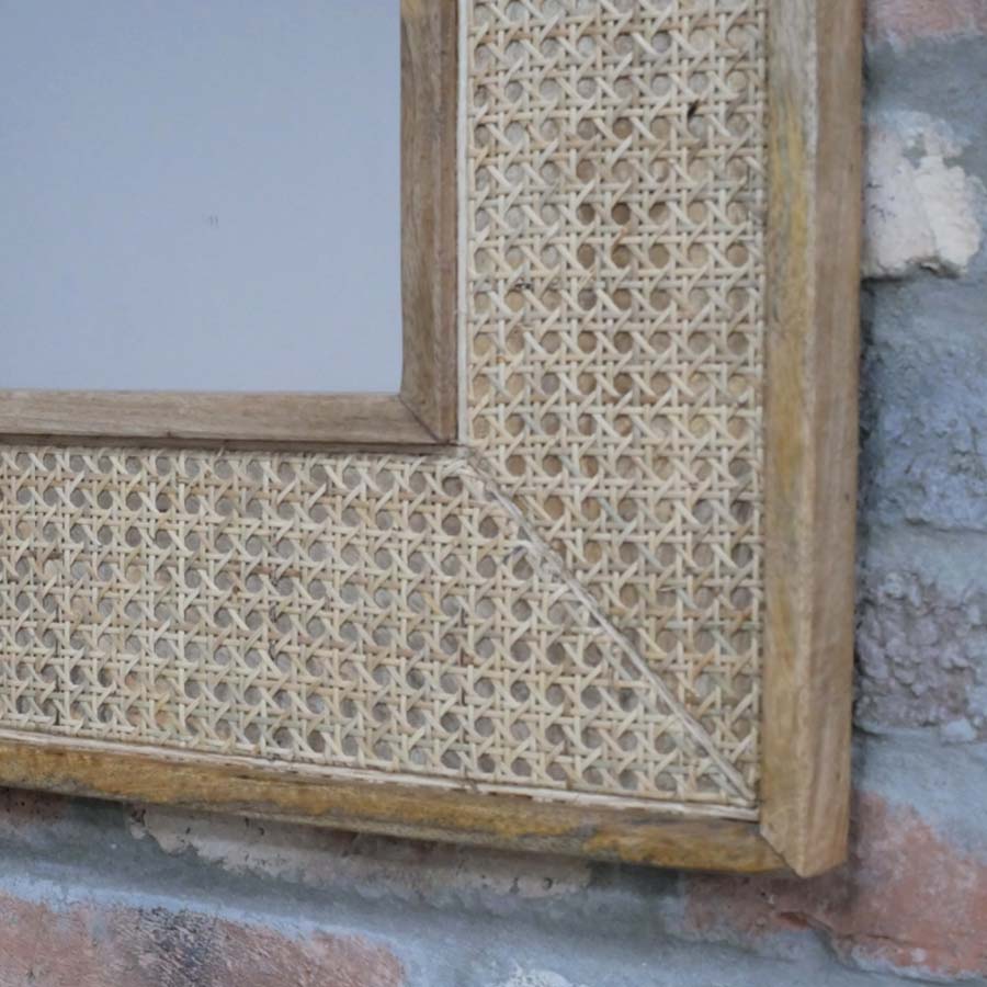 Mango Wood & Rattan Rectangular Wall Mirror - 8965 - Uneeka