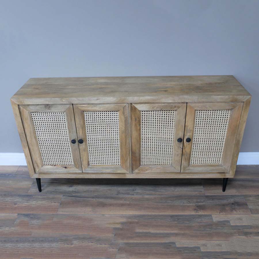 Mango Wood & Rattan Sideboard with Iron Legs - 8944 - Uneeka