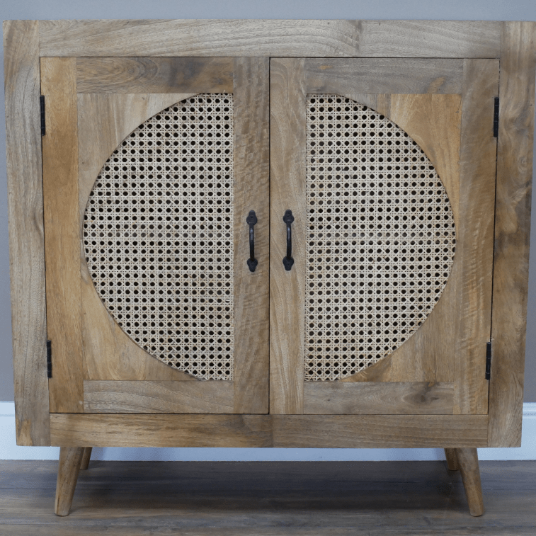 Mango Wood & Rattan Storage Cabinet - 8967 - Uneeka