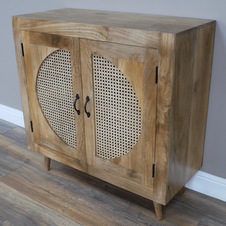 Mango Wood & Rattan Storage Cabinet - 8967 - Uneeka