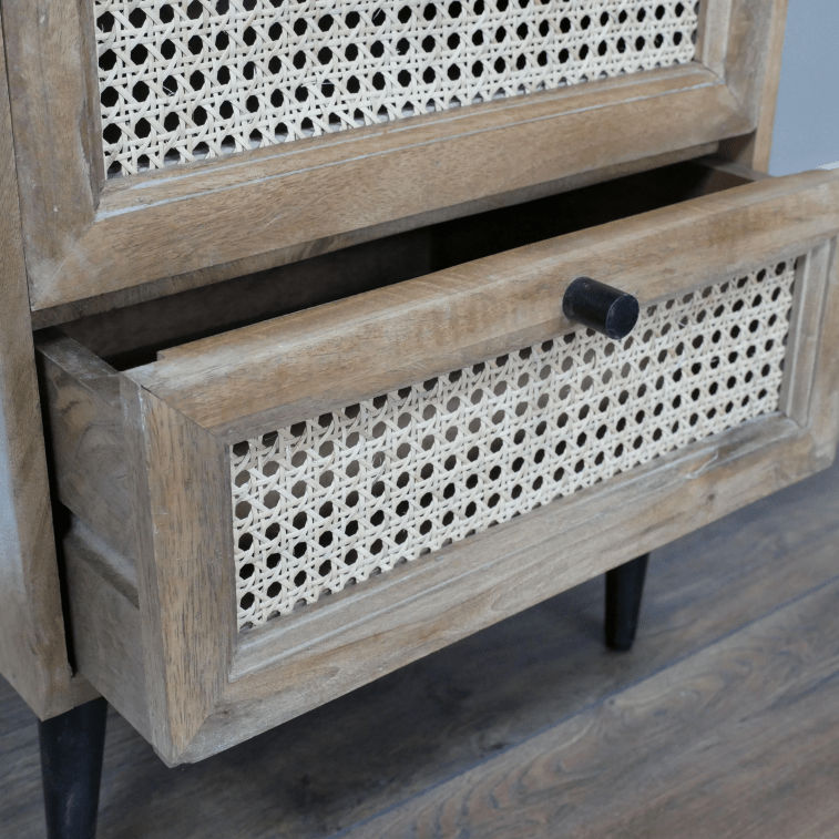 Mango Wood & Rattan Two Drawer Bedside Cabinet - 8943 - Uneeka