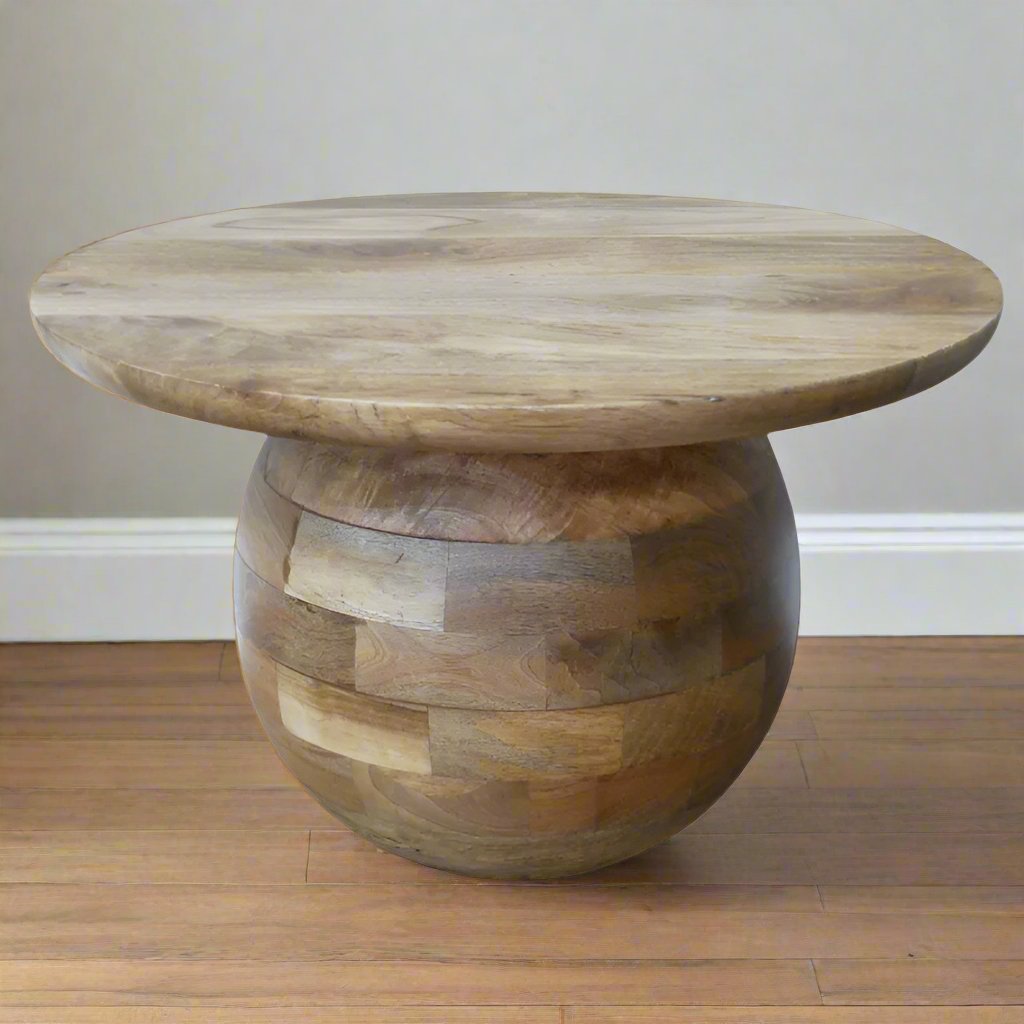 Mango Wood Round Base Side Table - 10238 - Uneeka