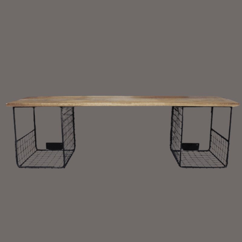 Mango Wood Shelf & Wire Basket Storage Unit - 8093 - Uneeka