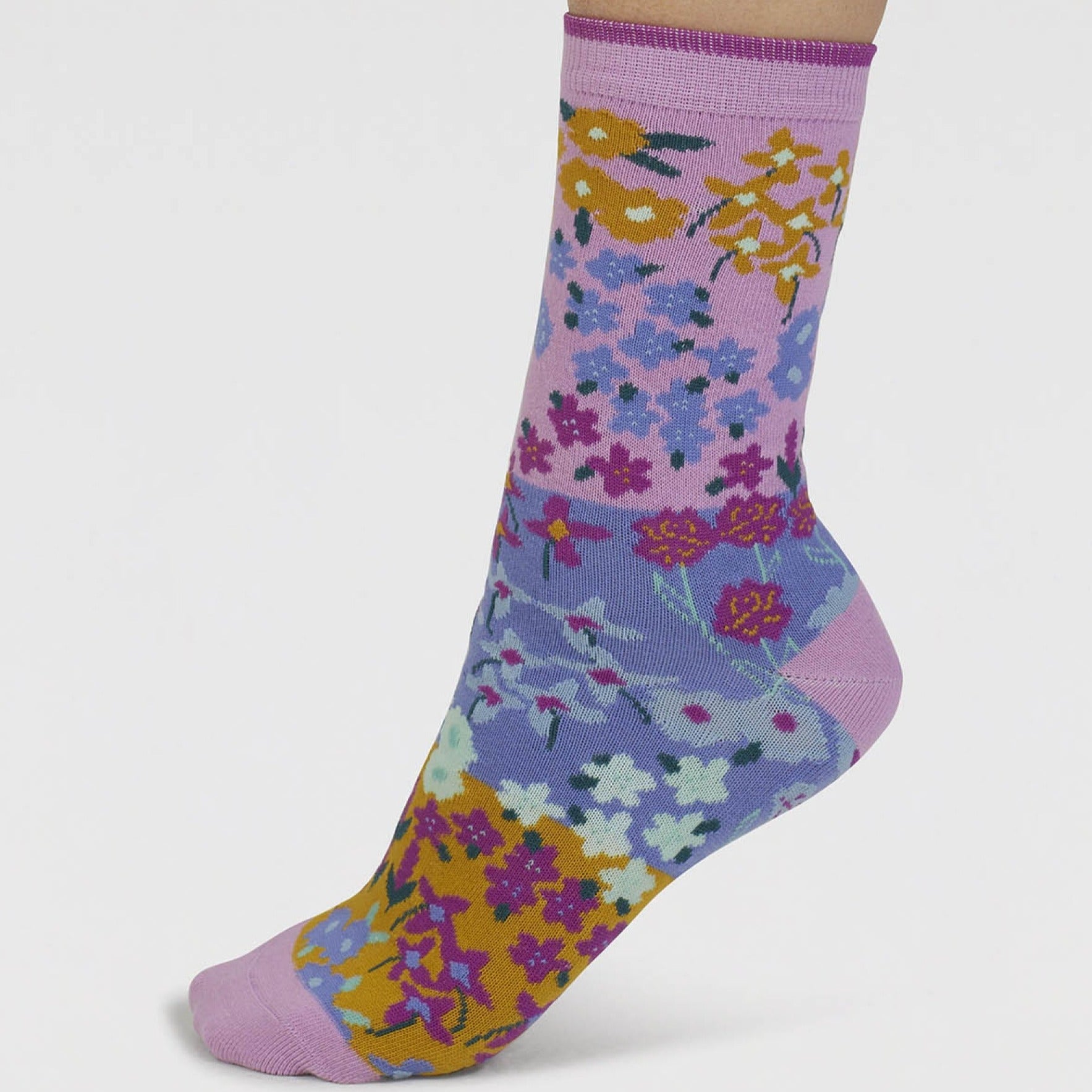 Marguerite Floral Organic Cotton Socks - SPW901 - Dusk Lilac - Uneeka
