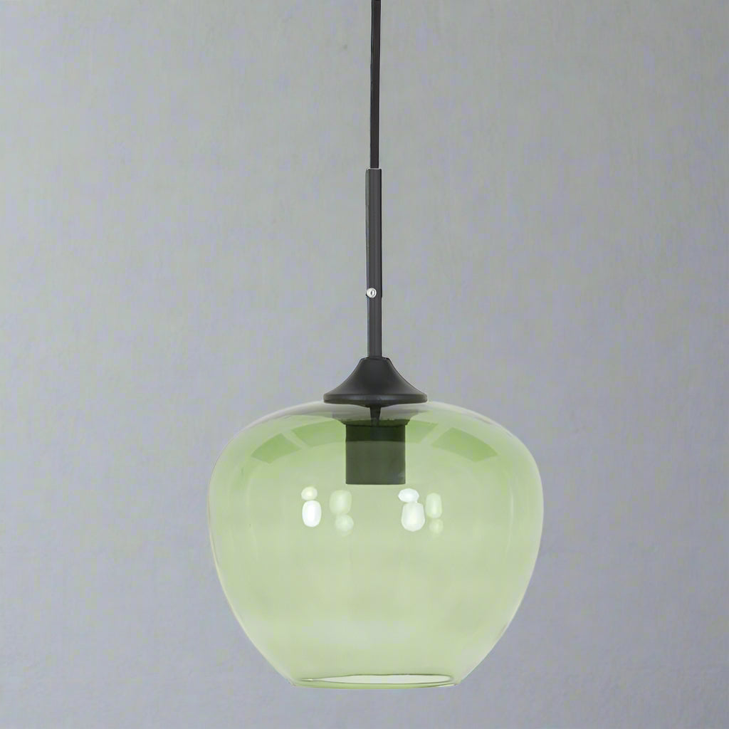 Matt Black Green Glass Hanging Lamp - 2952281 - Uneeka