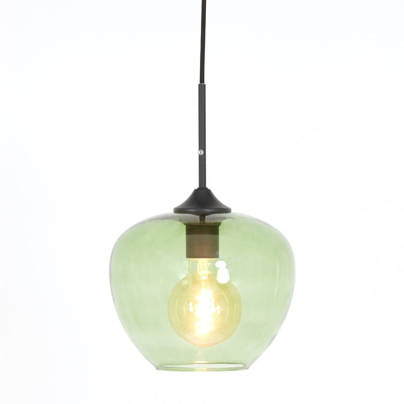 Matt Black Green Glass Hanging Lamp - 2952281 - Uneeka