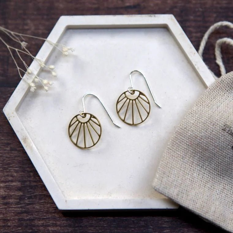 Medium Brass Assorted Shape Hoop Earrings - Emily's Pick - MB026 Rising Sun - Uneeka