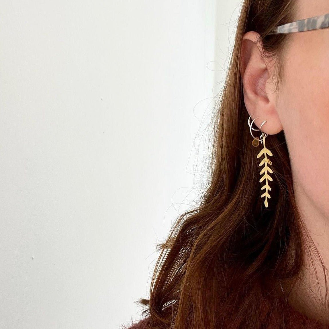Medium Brass Assorted Shape Hoop Earrings - Emily's Pick - MB022 Long Fern - Uneeka