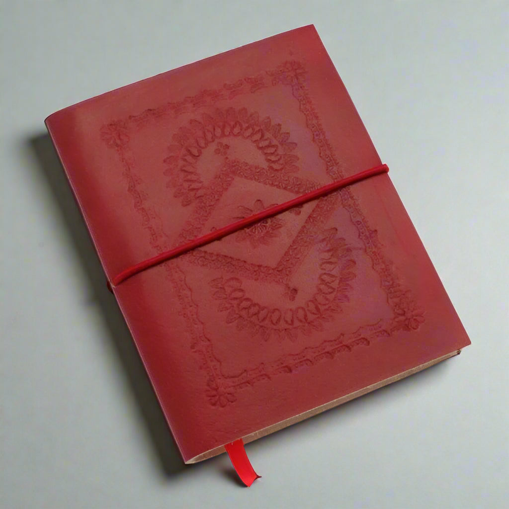 Medium Leather Embossed Notebook - CNB2 - Red - Uneeka