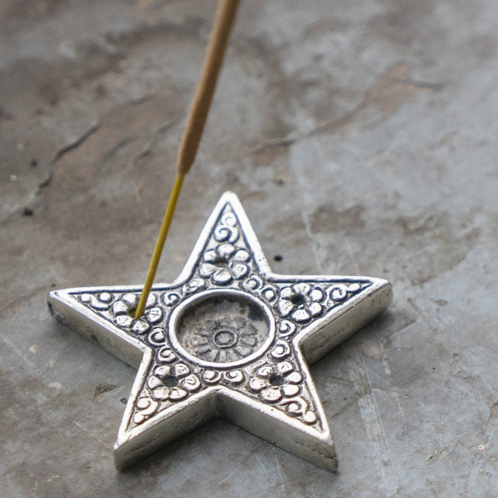 Metal Embossed Star/Heart Incense Holder - IH55 - STAR - Uneeka