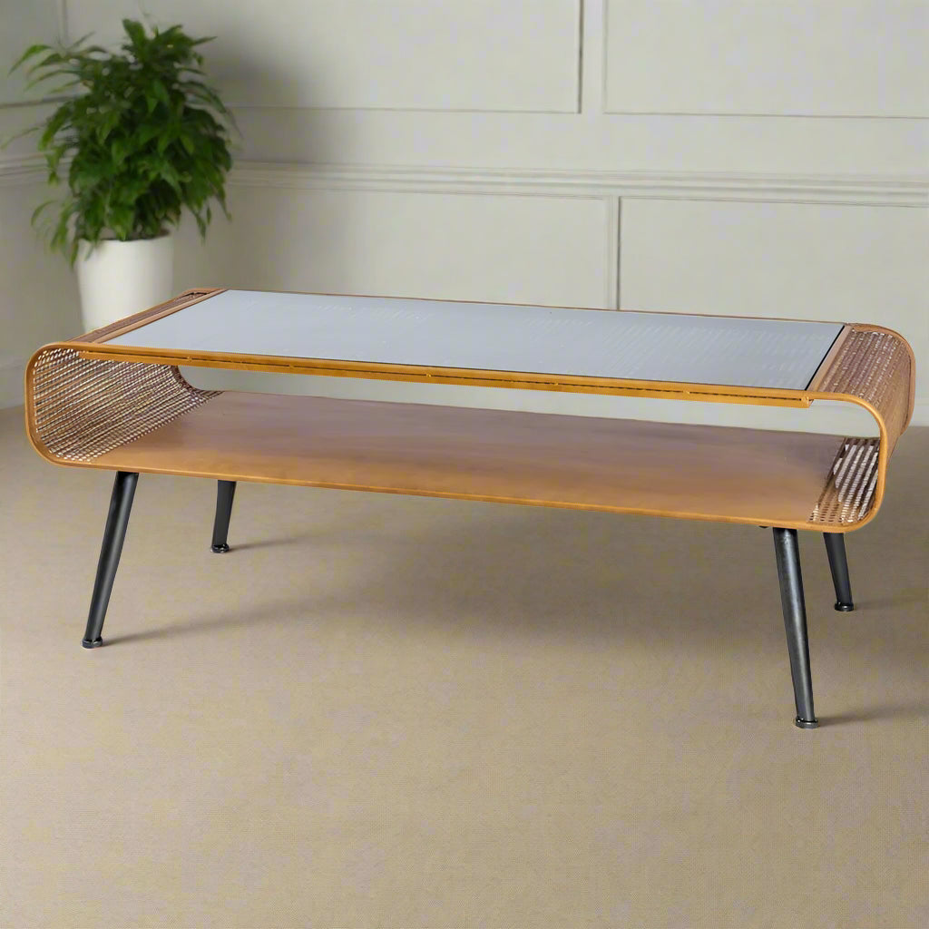 Metal & Rattan Retro Style Coffee Table - DTC42 - Uneeka