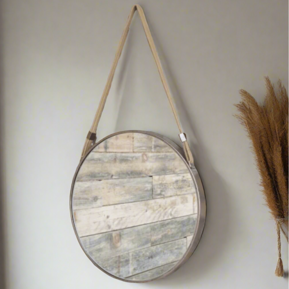 Metal Round Hanging Mirror with Braided Strap - 5624 - Uneeka