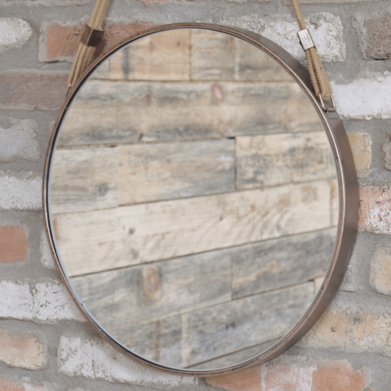 Metal Round Hanging Mirror with Braided Strap - 5624 - Uneeka