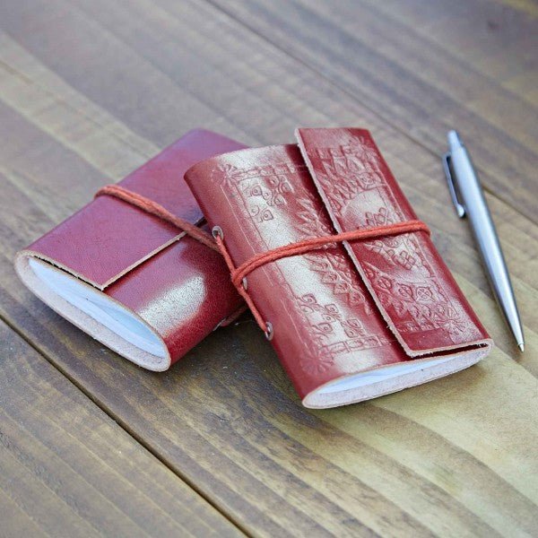 Mini Brown Leather Pocket Notebook - LNB9P - BR EMBOSSED - Uneeka