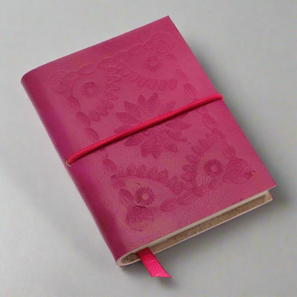 Mini Embossed Leather Notebook - CNB3 - Fuchsia - Uneeka