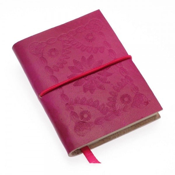 Mini Embossed Leather Notebook - CNB3 - Fuchsia - Uneeka