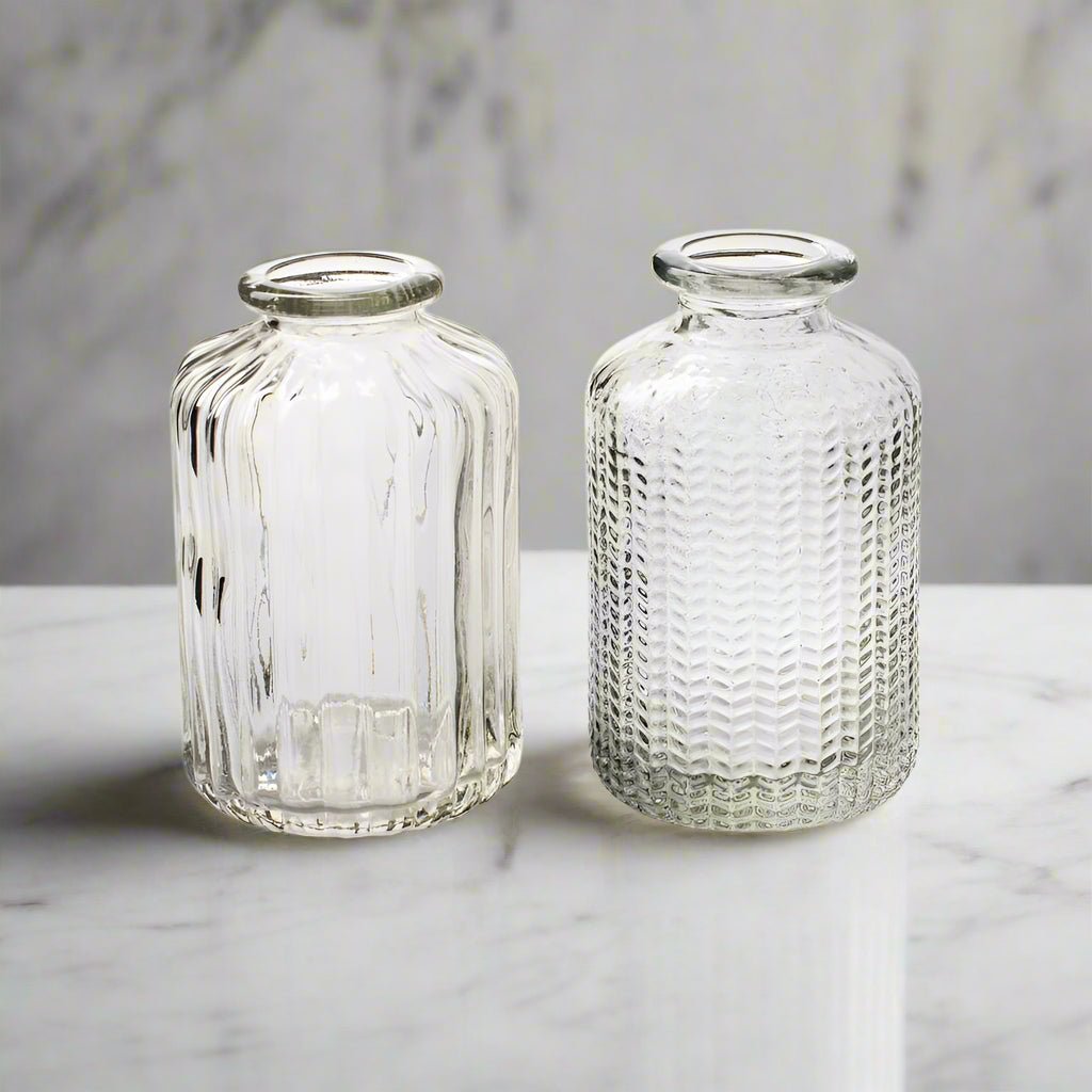 Mini Textured Clear Bottle Vase - CV01001 - RIBBED - Uneeka