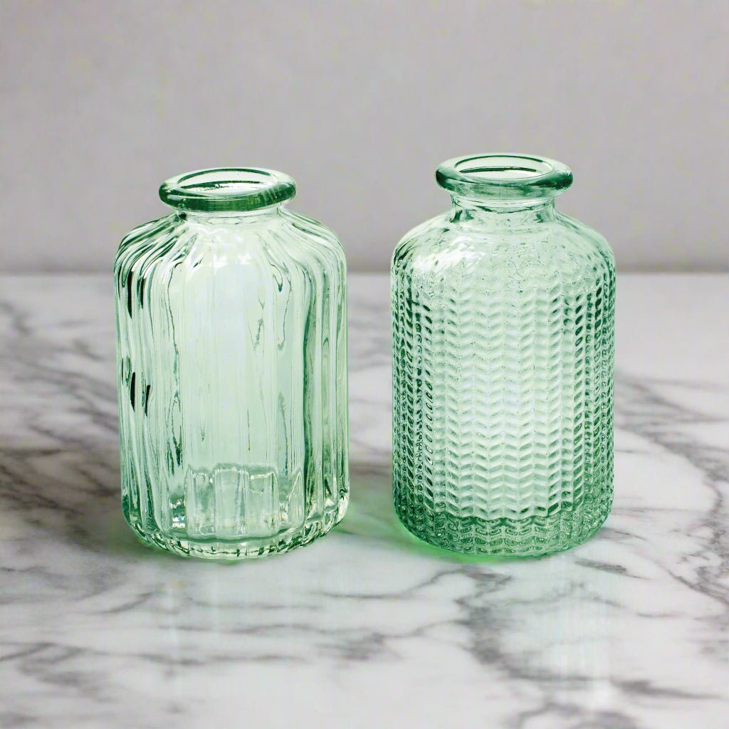 Mini Textured Spring Green Bottle Vase - CV01002 - RIBBED - Uneeka