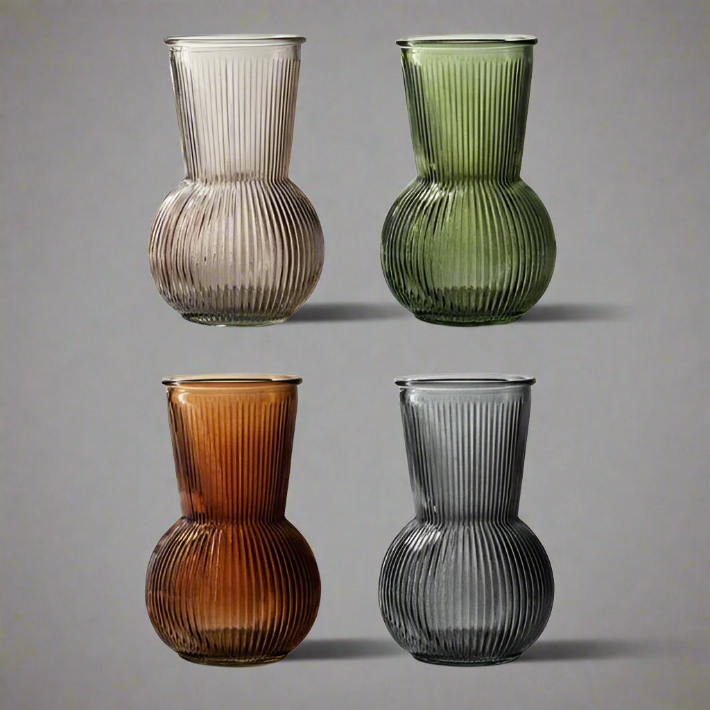 Mini Wide Neck Coloured Ribbed Glass Vase - CV01071 - MOSS - Uneeka