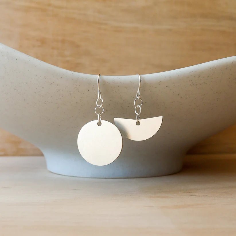 Mismatched Moon Recycled Sterling Silver Earrings - Moon Half Moon Sterling Silver - Uneeka