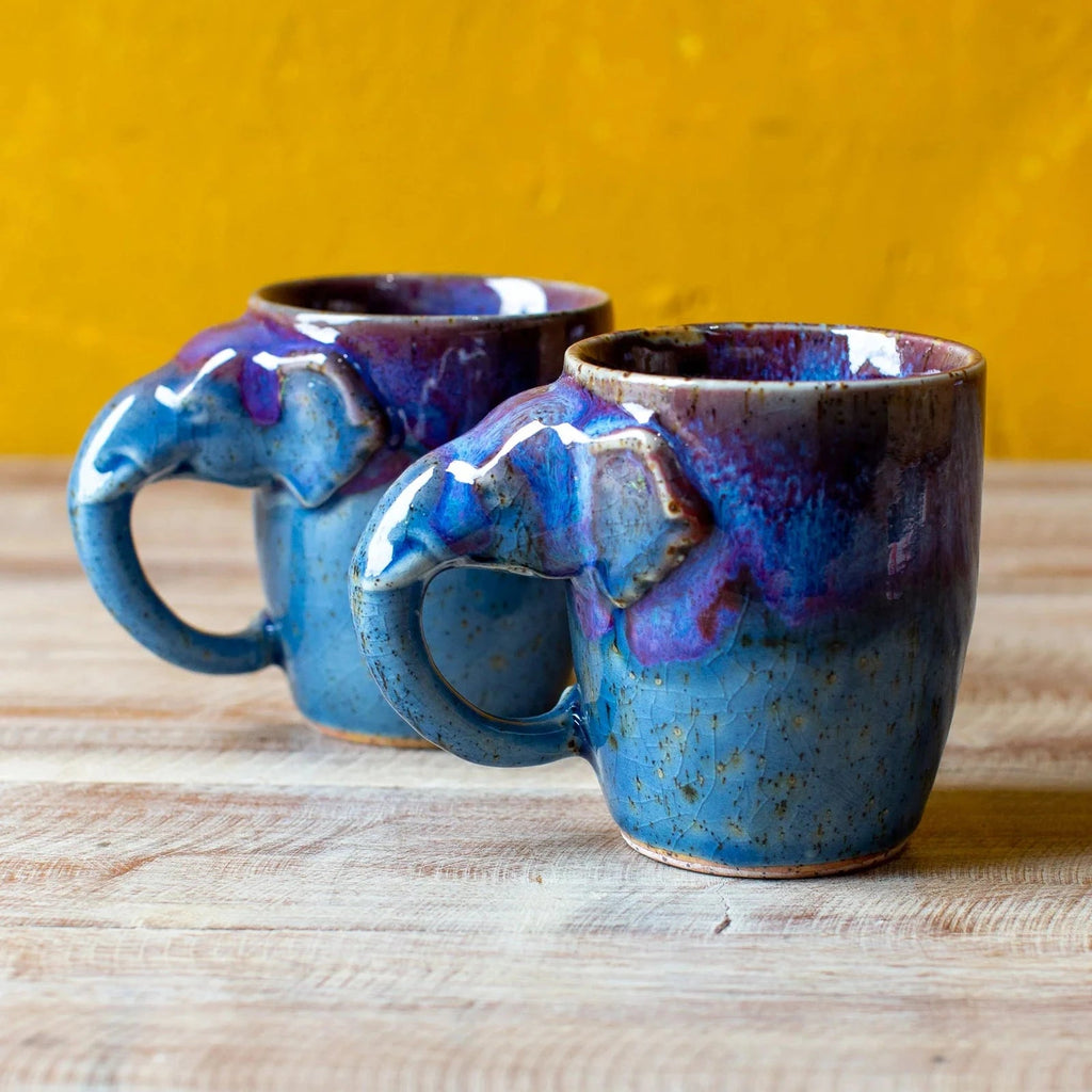 Mixed Blue Elephant Handle Glazed Mug - BF37 - Uneeka