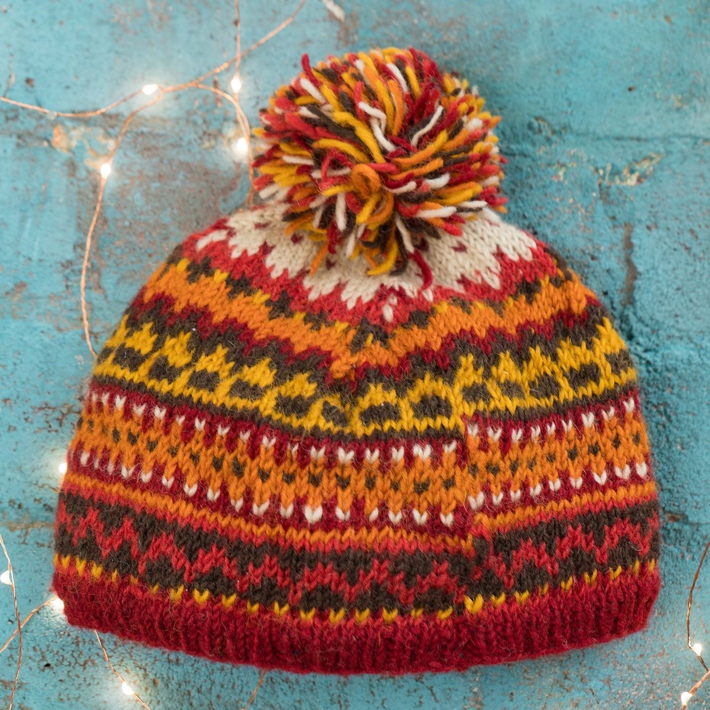 Mixed Colour Pom Pom Pullover Wool Hat - H392 - orange - Uneeka