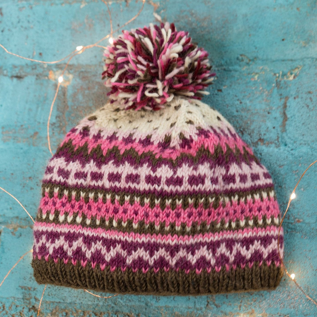 Mixed Colour Pom Pom Pullover Wool Hat - H392 - purple - Uneeka