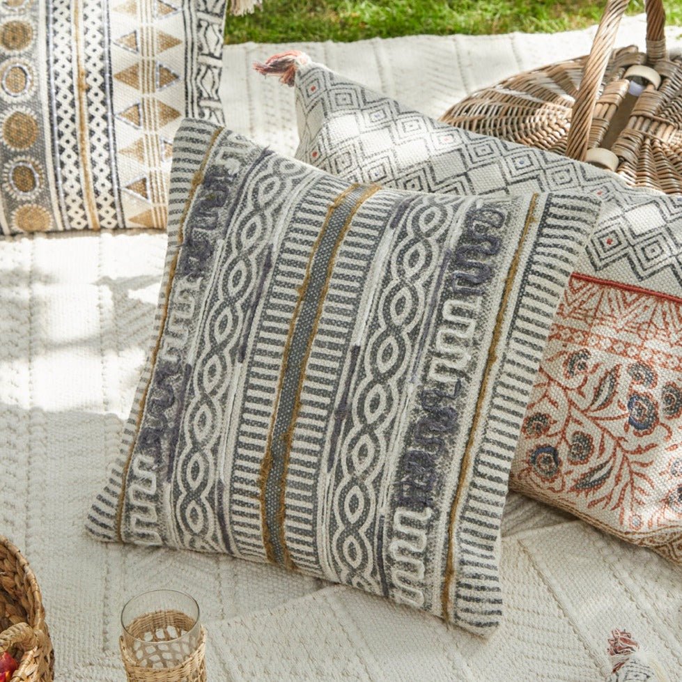 Mixed Pattern Hand Block Pattern Neutral Cushion - SPCMI - P - Uneeka