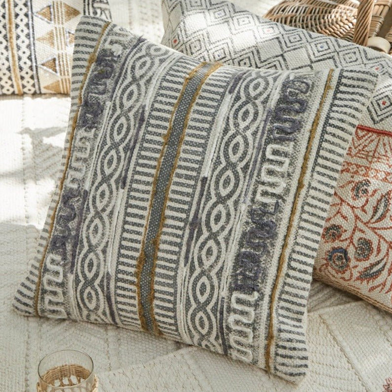 Mixed Pattern Hand Block Pattern Neutral Cushion - SPCMI - P - Uneeka