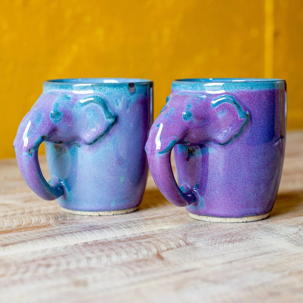 Mixed Purple Elephant Handle Glazed Mug - BF34 - Uneeka