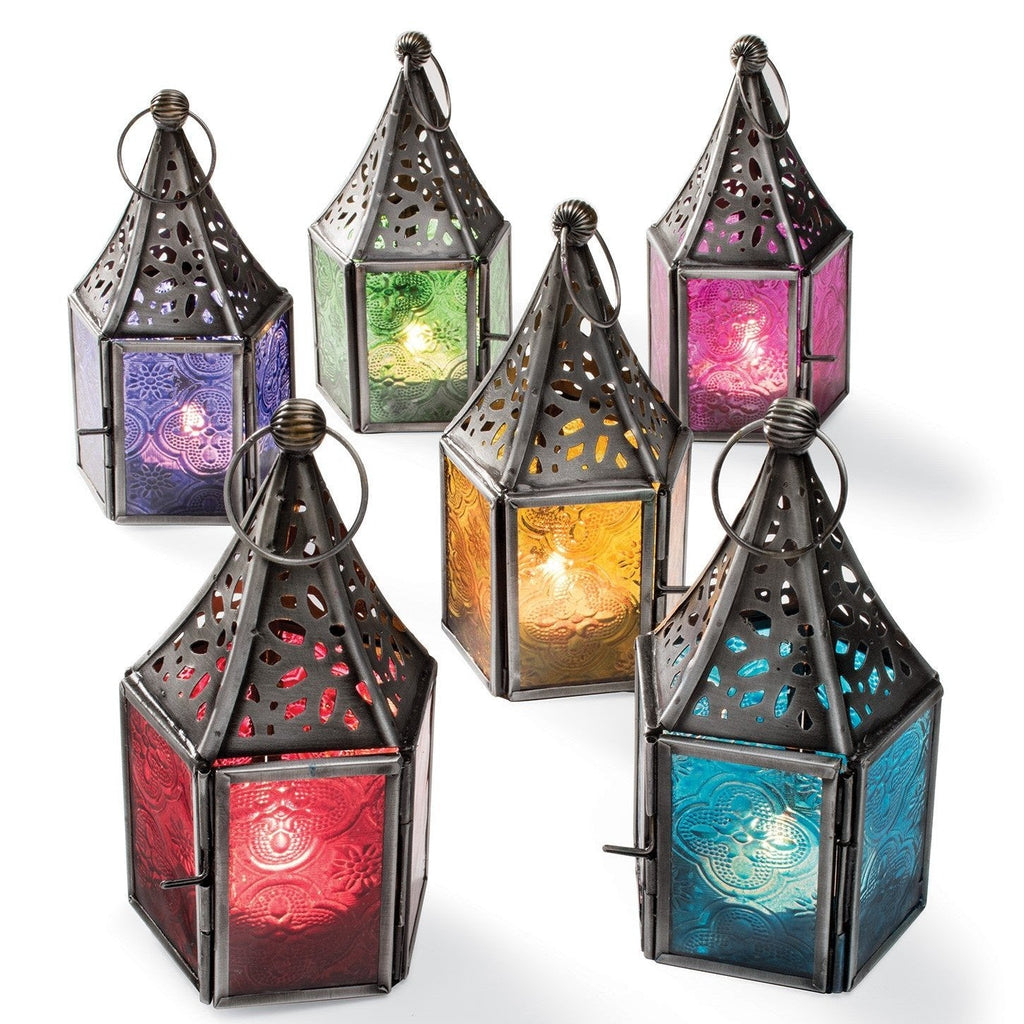 Moroccan Coloured Glass Zinc Lantern - LT132 - GREEN - Uneeka