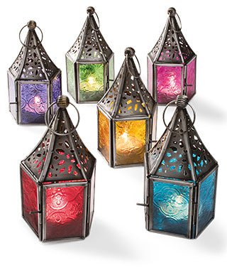 Moroccan Coloured Glass Zinc Lantern - LT132 - GREEN - Uneeka