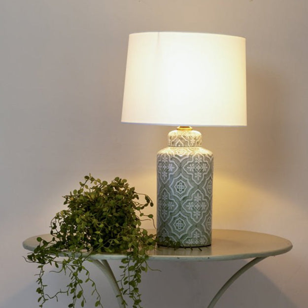 Moroccan Style Table Lamp with White Shade - JIN21956 - Uneeka
