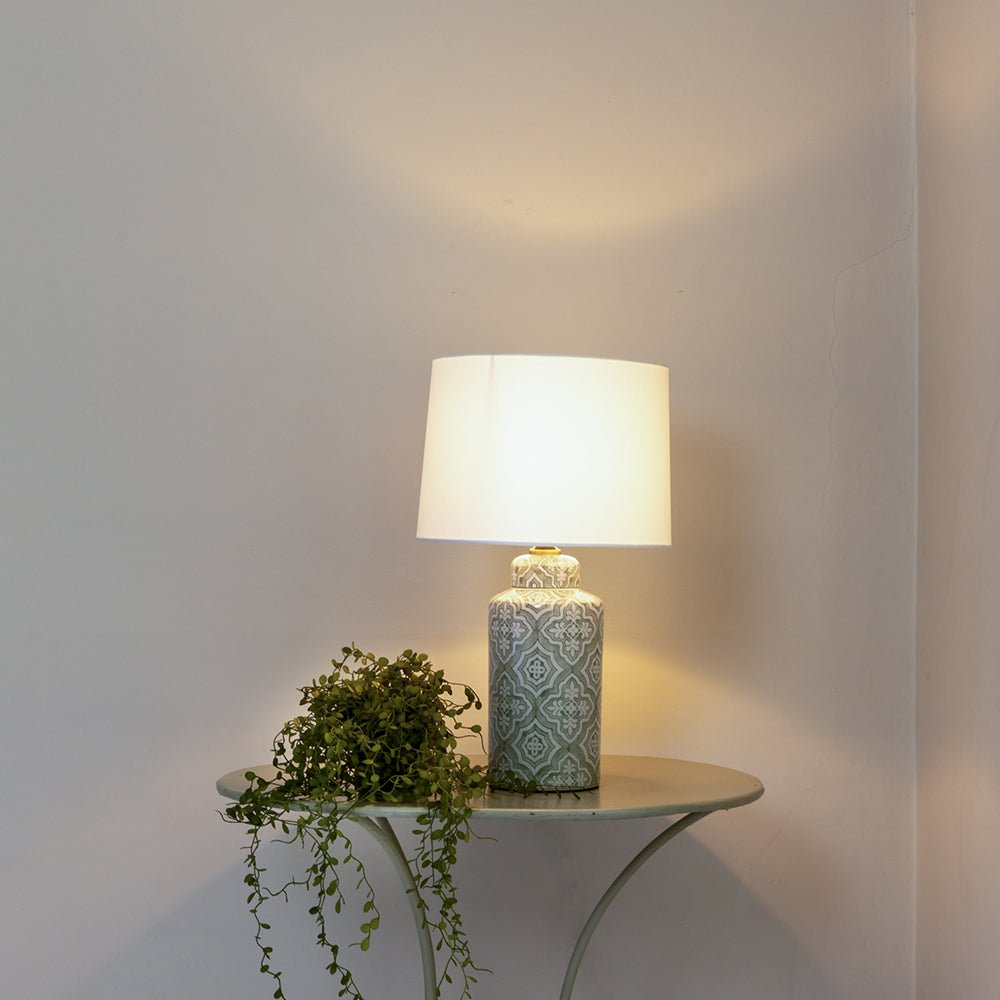 Moroccan Style Table Lamp with White Shade - JIN21956 - Uneeka