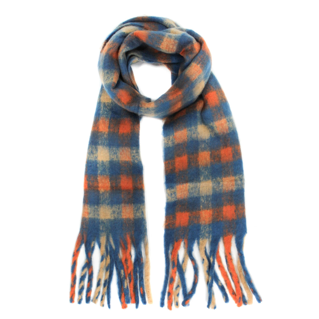 Multi Blue, Orange & Neutral Winter Small Check Scarf - SKB007C02 - Uneeka