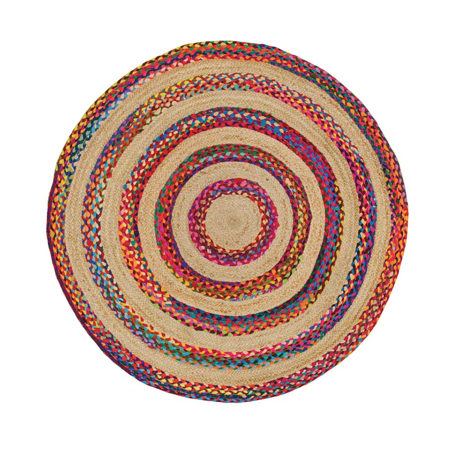 Multi Chindi & Jute Braided Round Rug - R7120 - Uneeka